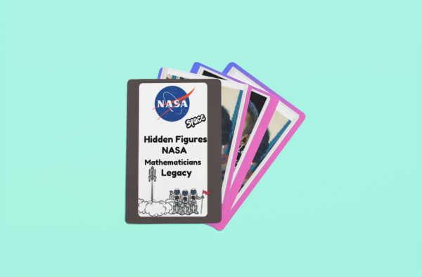 NASA mathematicians flashcards, African American mathematicians educational cards, STEM education flashcards for kids, Hidden Figures educational flashcards,